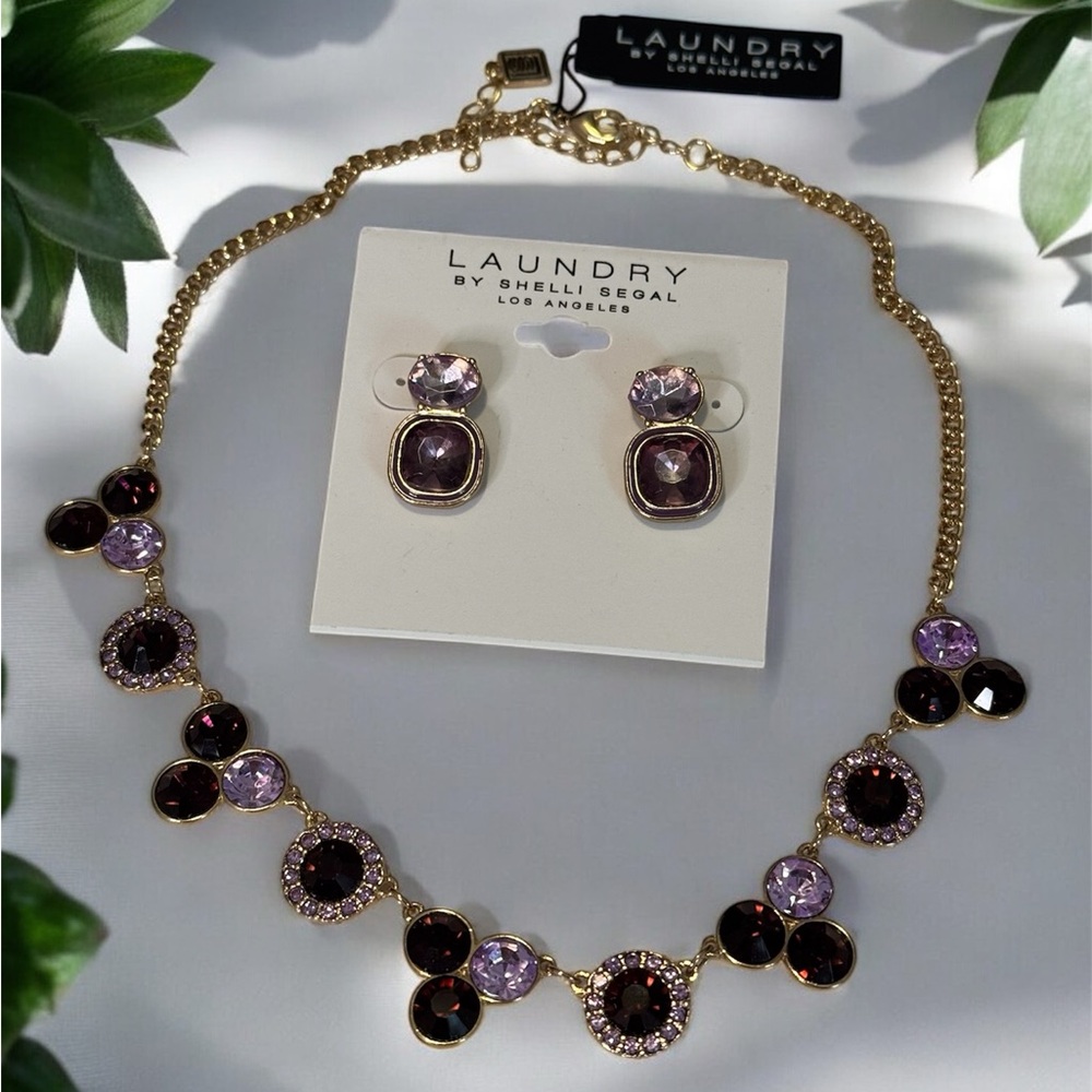 Laundry By Shelli Segal Gold and Purple Necklace and Earring Set